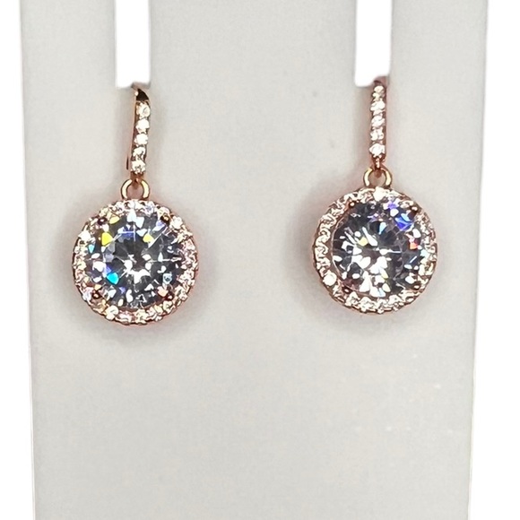 Swarovski Elements Crystal Rose Gold Halo Drop Earrings - Picture 2 of 9